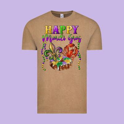 Happy Mardi Gras Fleur De Lis King Cake Crawfish Vintage Tee Designed By Ranaportraitstore
