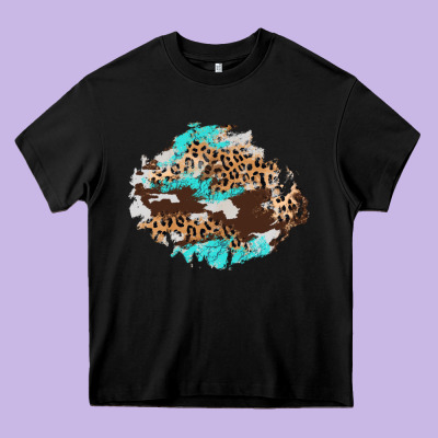 Cowhide Leopard Turquoise Patch Heavy Core Tee Designed By Adodesignshop