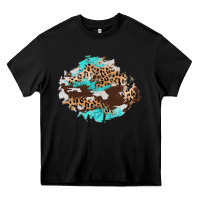 Black cowhide leopard turquoise patch Heavy Core Tee - AdoDesignShop