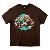 Chocolate Brown cowhide leopard turquoise patch Heavy Core Tee - AdoDesignShop
