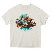 Cream cowhide leopard turquoise patch Heavy Core Tee - AdoDesignShop