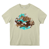 Mossy cowhide leopard turquoise patch Heavy Core Tee - AdoDesignShop