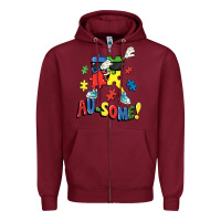 Burgundy Au-some! Autism puzzle dabbing Zipper Hoodie - FaDigitalArtStudio
