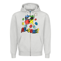 Dove Grey Au-some! Autism puzzle dabbing Zipper Hoodie - FaDigitalArtStudio