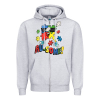 Heather Grey Au-some! Autism puzzle dabbing Zipper Hoodie - FaDigitalArtStudio