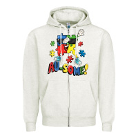 Oatmeal Heather Au-some! Autism puzzle dabbing Zipper Hoodie - FaDigitalArtStudio