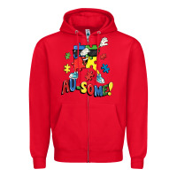 Red Au-some! Autism puzzle dabbing Zipper Hoodie - FaDigitalArtStudio