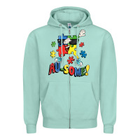 Seafoam Au-some! Autism puzzle dabbing Zipper Hoodie - FaDigitalArtStudio