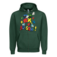 Sports Green Au-some! Autism puzzle dabbing Zipper Hoodie - FaDigitalArtStudio