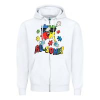 White Au-some! Autism puzzle dabbing Zipper Hoodie - FaDigitalArtStudio