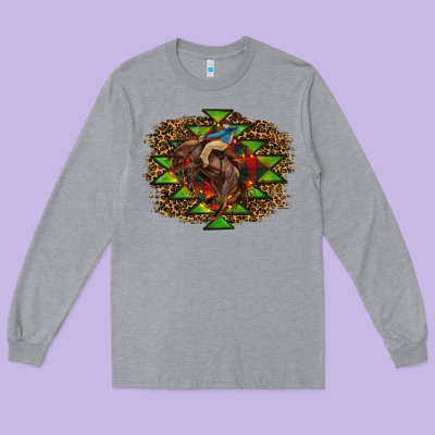 Western Christmas Rodeo Distressed Long Sleeve Tee Designed By Ranaportraitstore