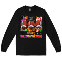 Black happy hallothanksmas football Long Sleeve Tee - texasbilliewilder