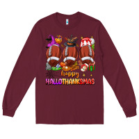 Burgundy happy hallothanksmas football Long Sleeve Tee - texasbilliewilder
