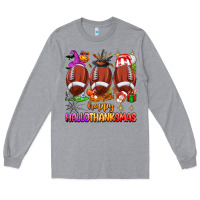 Heather Grey happy hallothanksmas football Long Sleeve Tee - texasbilliewilder