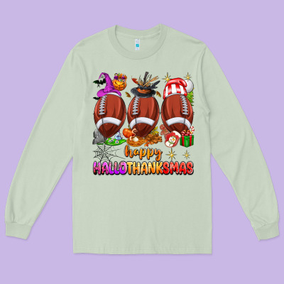 Happy Hallothanksmas Football Long Sleeve Tee Designed By Texasbilliewilder