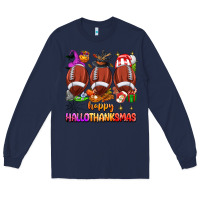 Navy happy hallothanksmas football Long Sleeve Tee - texasbilliewilder