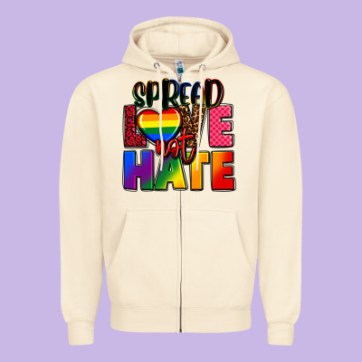 Spread Love Not Hate Zipper Hoodie Designed By Fadigitalartstudio