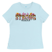 Baby Blue she is strong proverbs 31 25 Ladies Tee - NancyCooperArtShop