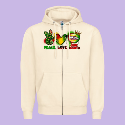 Peace Love Juneteenth Zipper Hoodie Designed By Fadigitalartstudio