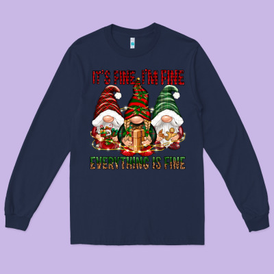 It's Fine I'm Fine Everything Is Fine Long Sleeve Tee Designed By Nancycooperartshop