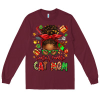 Burgundy santas favorite cat mom Long Sleeve Tee - texasbilliewilder