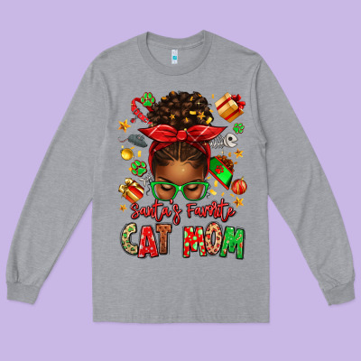 Santas Favorite Cat Mom Long Sleeve Tee Designed By Texasbilliewilder