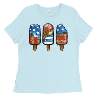 Baby Blue Patriotic Leopard Popsicles Ladies Tee - Jasminsmagicworld