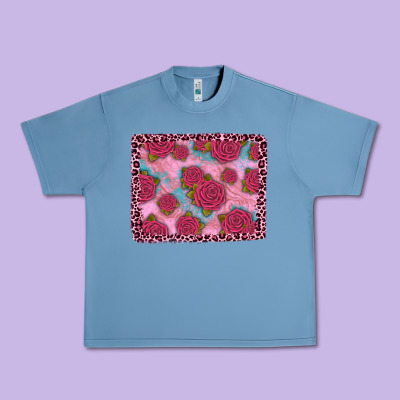 Pink Rose Leopard Background Urban Heavy Tee Designed By Jahusdesignshop