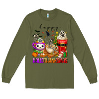 Army Green happy hallothanksmas skeleton coffee cups Long Sleeve Tee - texasbilliewilder