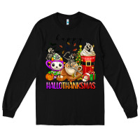 Black happy hallothanksmas skeleton coffee cups Long Sleeve Tee - texasbilliewilder