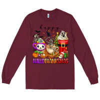 Burgundy happy hallothanksmas skeleton coffee cups Long Sleeve Tee - texasbilliewilder