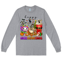 Heather Grey happy hallothanksmas skeleton coffee cups Long Sleeve Tee - texasbilliewilder