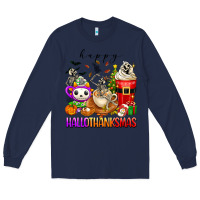 Navy happy hallothanksmas skeleton coffee cups Long Sleeve Tee - texasbilliewilder