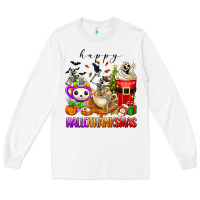 White happy hallothanksmas skeleton coffee cups Long Sleeve Tee - texasbilliewilder