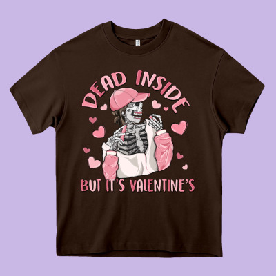 Dead Inside But It's Valentine's Heavy Core Tee Designed By Maliassmallbusiness