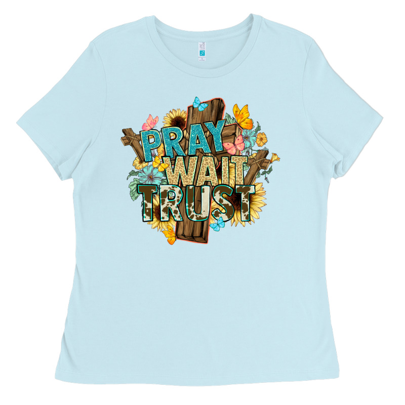 Pray Wait Trust Crosses Christian Ladies Tee by NancyCooperArtShop | Teevron