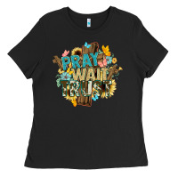 Black pray wait trust crosses christian Ladies Tee - NancyCooperArtShop