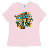 Bubblegum Pink pray wait trust crosses christian Ladies Tee - NancyCooperArtShop
