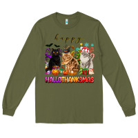 Army Green happy hallothanksmas cats Long Sleeve Tee - texasbilliewilder