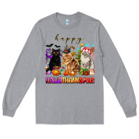 Heather Grey happy hallothanksmas cats Long Sleeve Tee - texasbilliewilder