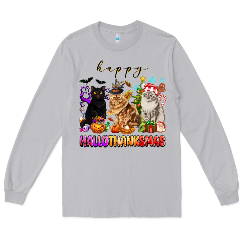 Happy Hallothanksmas Cats Long Sleeve Tee by texasbilliewilder | Teevron