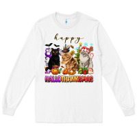 White happy hallothanksmas cats Long Sleeve Tee - texasbilliewilder