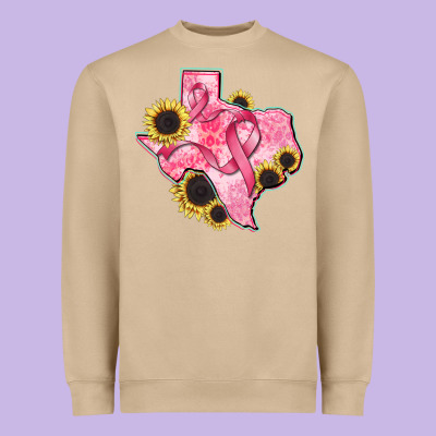Texas Map Breast Cancer Heavyweight Sweatshirt Designed By Cowgirlartshop