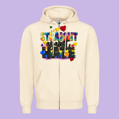 Straight Against Hate Zipper Hoodie Designed By Fadigitalartstudio