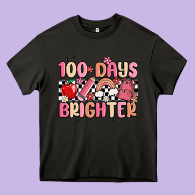 100 Days Brighter Heavy Core Tee Designed By Maliassmallbusiness
