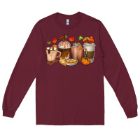 Burgundy Pumpkin Spice Coffee Cups Long Sleeve Tee - texasbilliewilder