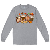Heather Grey Pumpkin Spice Coffee Cups Long Sleeve Tee - texasbilliewilder