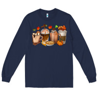 Navy Pumpkin Spice Coffee Cups Long Sleeve Tee - texasbilliewilder