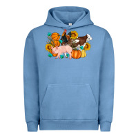 Pigment Pebble Blue Farm Life Fall Pig Cow Rooster Urban Hoodie - Artiststas