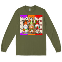Army Green Happy Hallothanksmas gnomes Long Sleeve Tee - texasbilliewilder